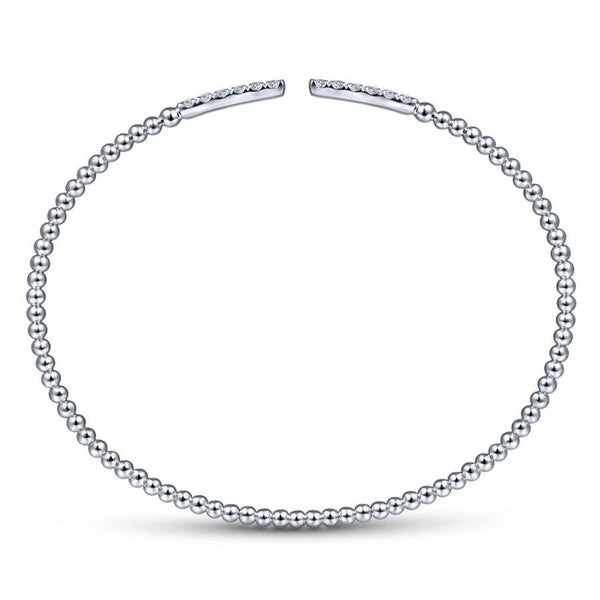 14K White Gold Bujukan Bead Cuff Bracelet with Diamond e Bars