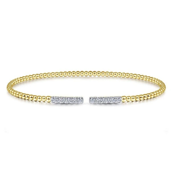 14K Yellow Gold Bujukan Bead Cuff Bracelet with Diamond e Bars