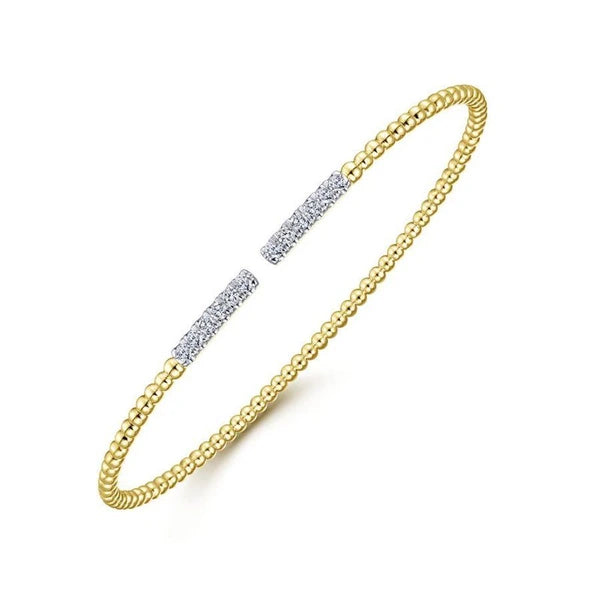 14K Yellow Gold Bujukan Bead Cuff Bracelet with Diamond e Bars