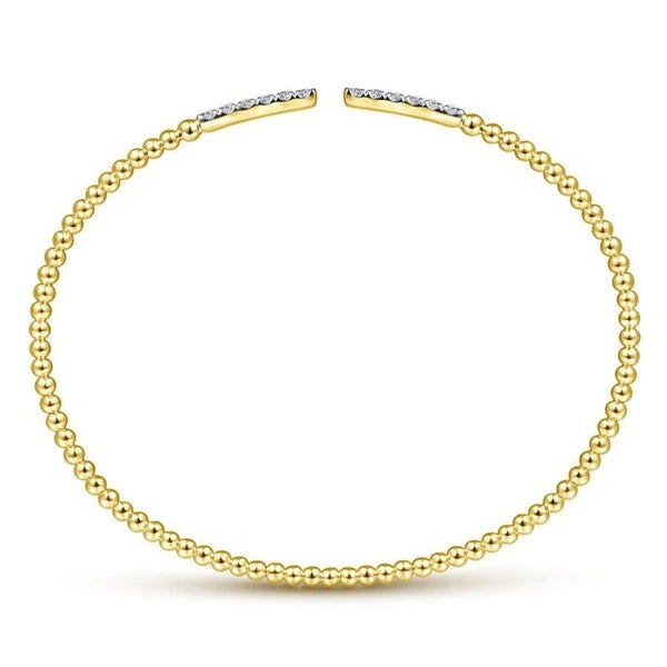 14K Yellow Gold Bujukan Bead Cuff Bracelet with Diamond e Bars