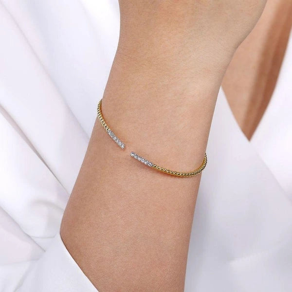 14K Yellow Gold Bujukan Bead Cuff Bracelet with Diamond e Bars