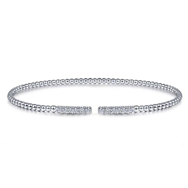 14K White Gold Bujukan Bead Cuff Bracelet with Diamond PavÃ¢Ë†Å¡Ã‚Â© Bars