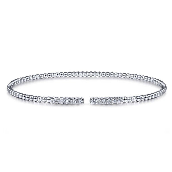 14K White Gold Bujukan Bead Cuff Bracelet with Diamond PavÃ¢Ë†Å¡Ã‚Â© Bars
