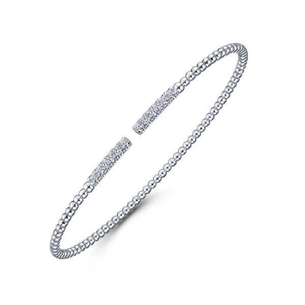 14K White Gold Bujukan Bead Cuff Bracelet with Diamond PavÃ¢Ë†Å¡Ã‚Â© Bars