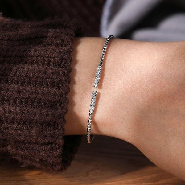 14K White Gold Bujukan Bead Cuff Bracelet with Diamond PavÃ¢Ë†Å¡Ã‚Â© Bars