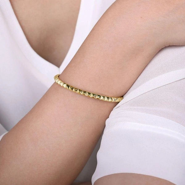 14K Yellow Gold Pyramid Cuff Bracelet