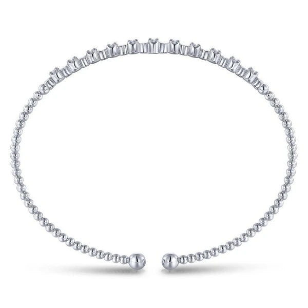 14K White Gold Bujukan Bead Cuff Bracelet with Diamond Stations