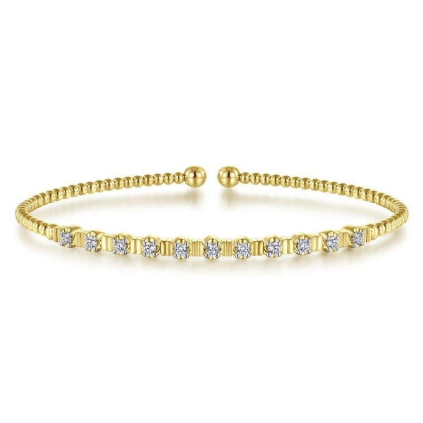 14K Yellow Gold Bujukan Bead Cuff Bracelet with Diamond Stations