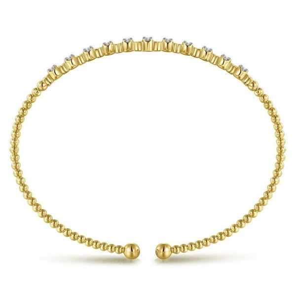 14K Yellow Gold Bujukan Bead Cuff Bracelet with Diamond Stations