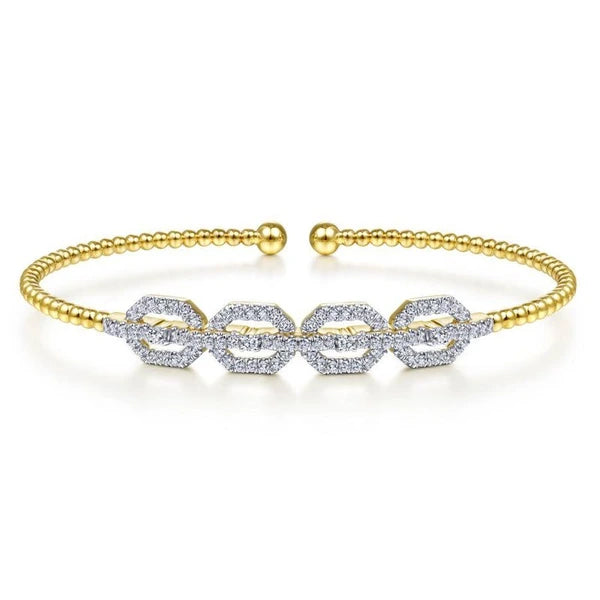 14K Yellow Gold Bujukan Bead Cuff Bracelet with Diamond e Links