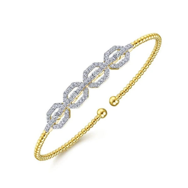 14K Yellow Gold Bujukan Bead Cuff Bracelet with Diamond e Links