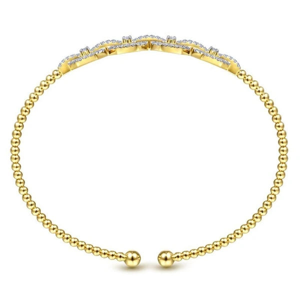 14K Yellow Gold Bujukan Bead Cuff Bracelet with Diamond e Links