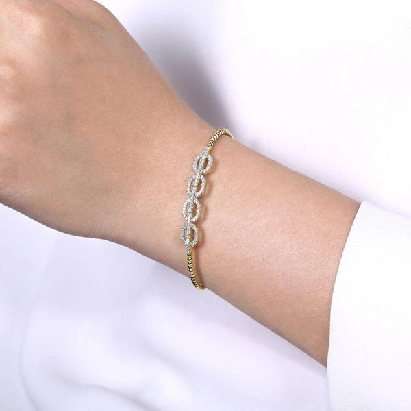 14K Yellow Gold Bujukan Bead Cuff Bracelet with Diamond e Links
