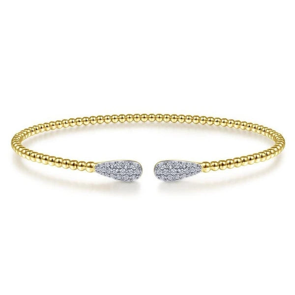 14K Yellow Gold Bujukan Bead Cuff Bracelet with Diamond e Teardrops