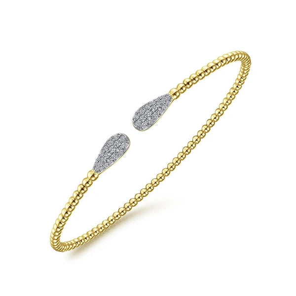 14K Yellow Gold Bujukan Bead Cuff Bracelet with Diamond e Teardrops