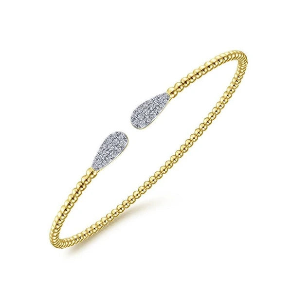14K Yellow Gold Bujukan Bead Cuff Bracelet with Diamond e Teardrops