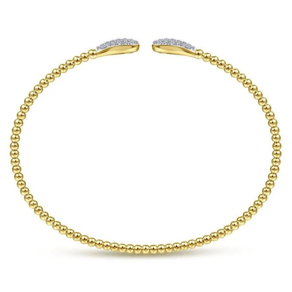 14K Yellow Gold Bujukan Bead Cuff Bracelet with Diamond e Teardrops