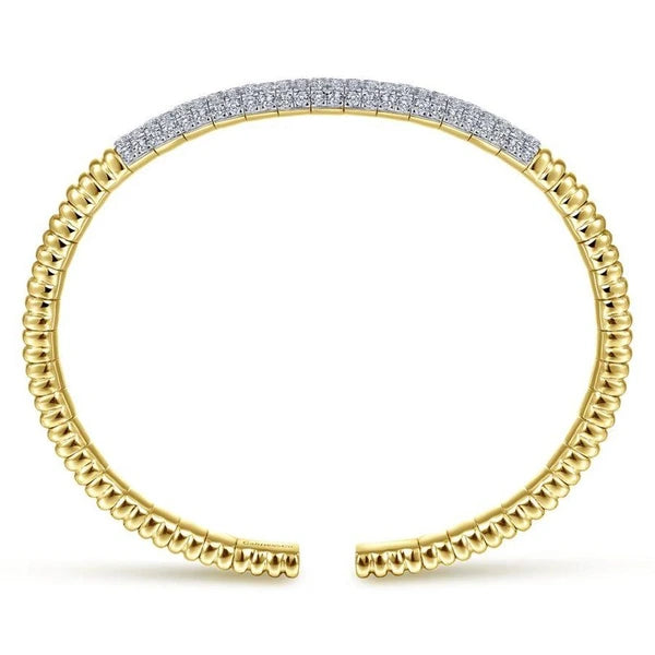14K Yellow Gold Cuff Bracelet with Diamond e Station