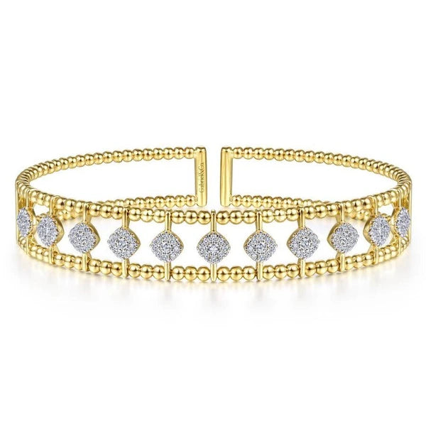 14K Yellow Gold Bujukan Bead Cuff Bracelet with e Diamond Connectors