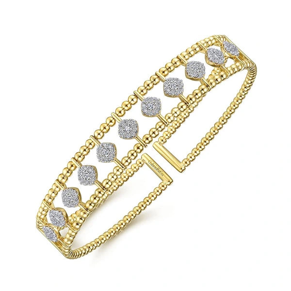 14K Yellow Gold Bujukan Bead Cuff Bracelet with e Diamond Connectors
