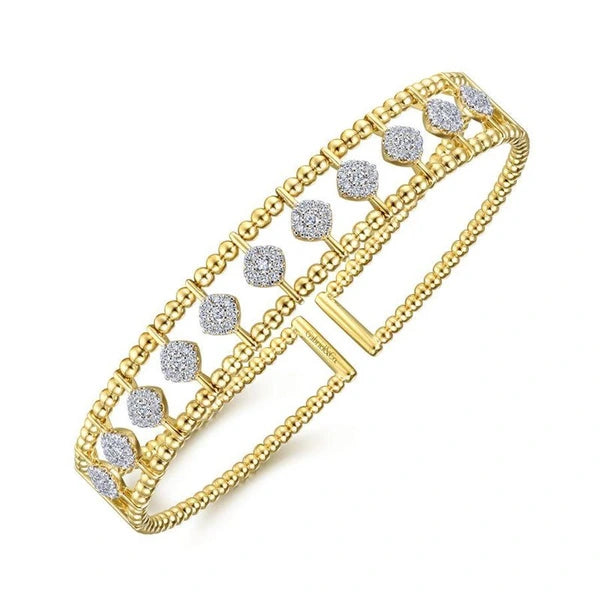 14K Yellow Gold Bujukan Bead Cuff Bracelet with e Diamond Connectors