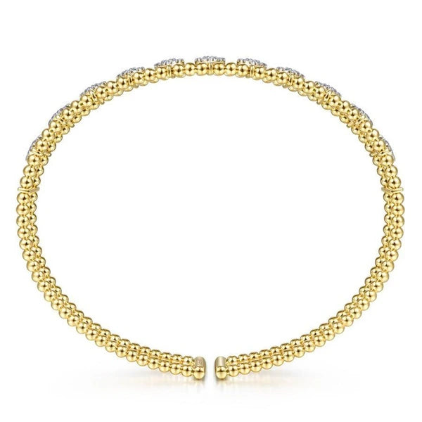 14K Yellow Gold Bujukan Bead Cuff Bracelet with e Diamond Connectors