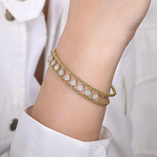 14K Yellow Gold Bujukan Bead Cuff Bracelet with e Diamond Connectors