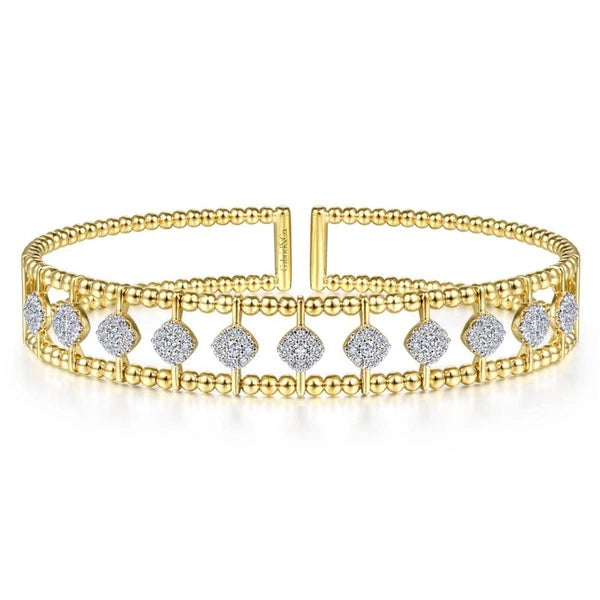 14K Yellow Gold Bujukan Bead Cuff Bracelet with PavÃ¢Ë†Å¡Ã‚Â© Diamond Connectors