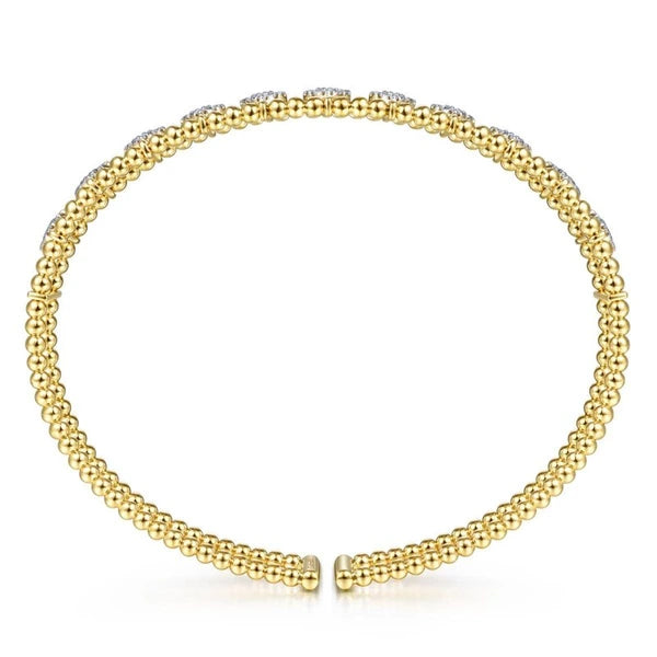 14K Yellow Gold Bujukan Bead Cuff Bracelet with PavÃ¢Ë†Å¡Ã‚Â© Diamond Connectors