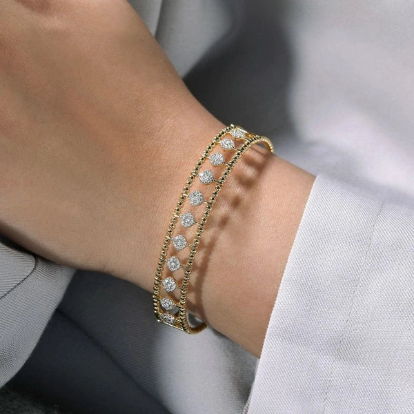 14K Yellow Gold Bujukan Bead Cuff Bracelet with PavÃ¢Ë†Å¡Ã‚Â© Diamond Connectors