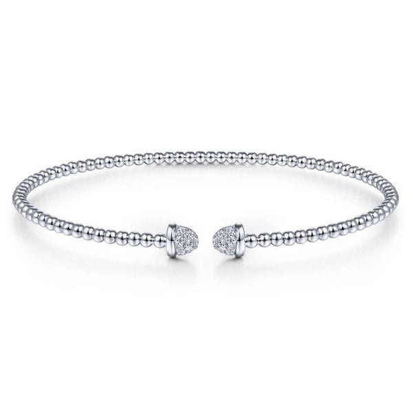 14K White Gold Bujukan Bead Cuff Bracelet with Diamond e Caps