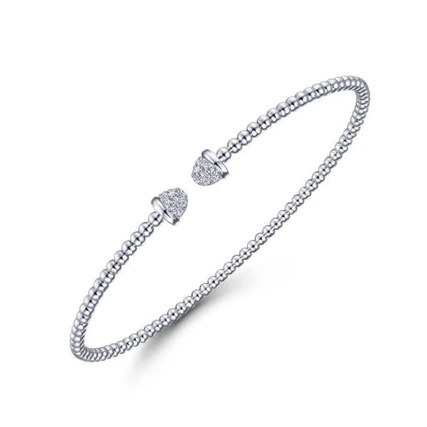 14K White Gold Bujukan Bead Cuff Bracelet with Diamond e Caps