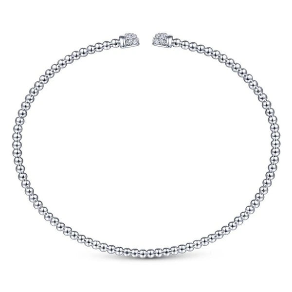 14K White Gold Bujukan Bead Cuff Bracelet with Diamond e Caps