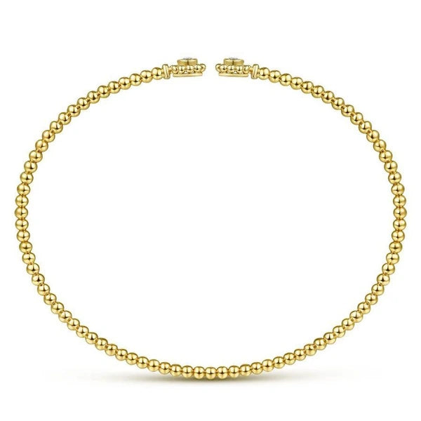 14K Yellow Gold Bujukan Split Cuff Bracelet with Diamond Flower Caps