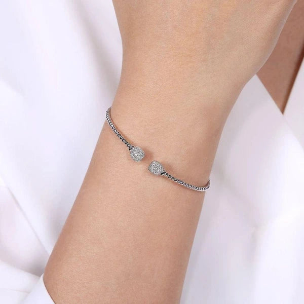 14K White Gold Bujukan Split Cuff Bracelet with e Diamond Squares