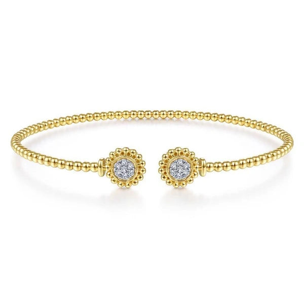 14K Yellow Gold Open Bangle with Pave Diamond Circles