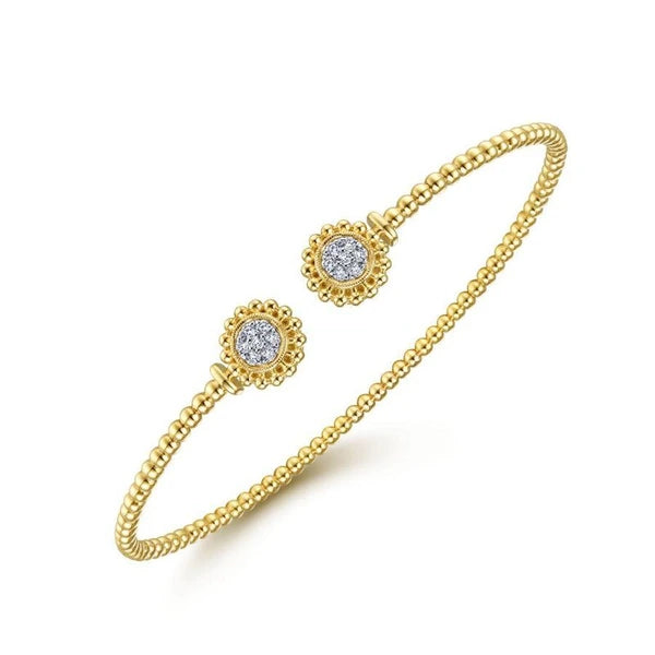 14K Yellow Gold Open Bangle with Pave Diamond Circles