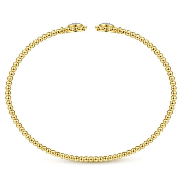 14K Yellow Gold Open Bangle with Pave Diamond Circles