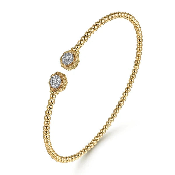 14K Yellow Gold Bujukan Split Cuff Bracelet with Diamond e Hexagon Caps