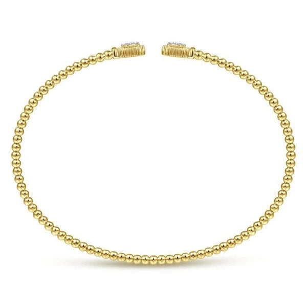 14K Yellow Gold Bujukan Split Cuff Bracelet with Diamond e Hexagon Caps
