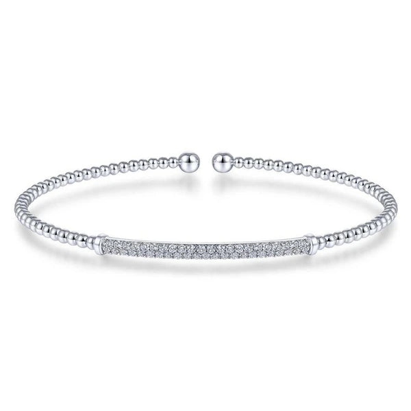 14K White Gold Bujukan Split Cuff Bracelet with Diamond e Bar
