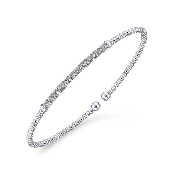14K White Gold Bujukan Split Cuff Bracelet with Diamond e Bar