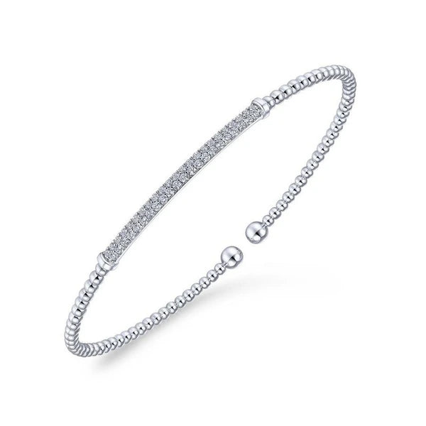 14K White Gold Bujukan Split Cuff Bracelet with Diamond e Bar