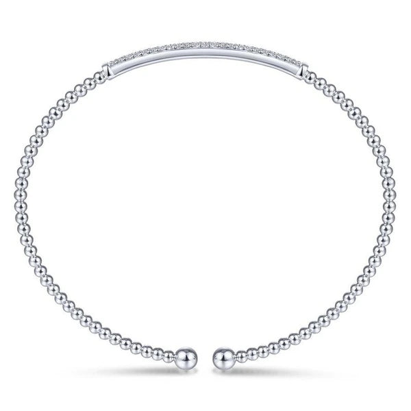 14K White Gold Bujukan Split Cuff Bracelet with Diamond e Bar
