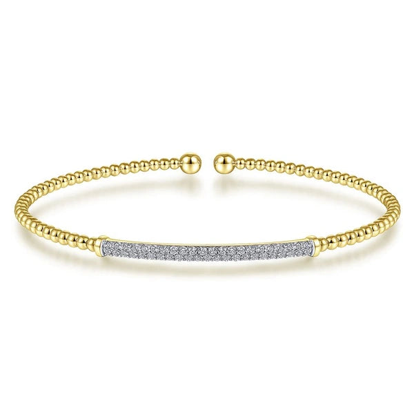 14K Yellow Gold Bujukan Split Cuff Bracelet with Diamond e Bar