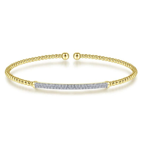 14K Yellow Gold Bujukan Split Cuff Bracelet with Diamond e Bar