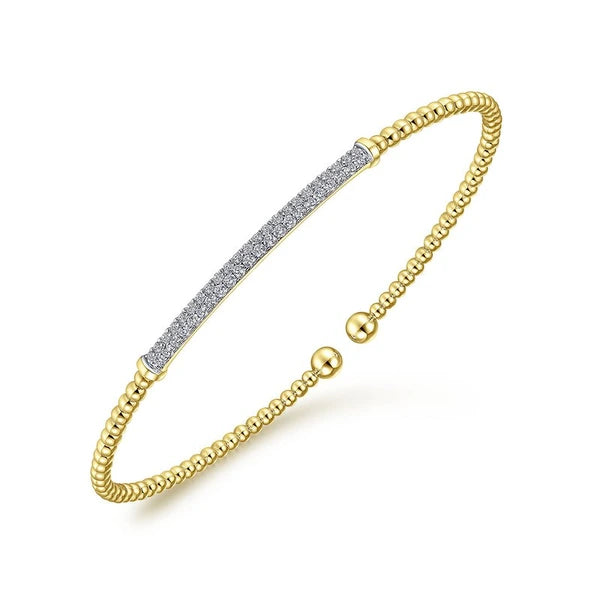14K Yellow Gold Bujukan Split Cuff Bracelet with Diamond e Bar