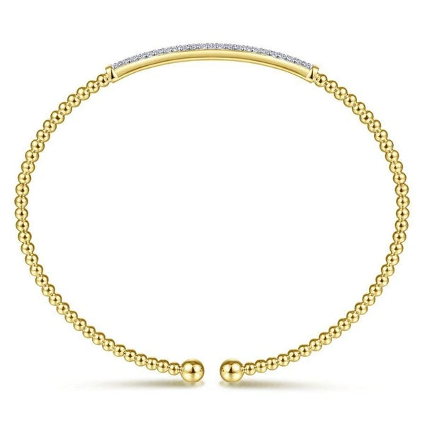 14K Yellow Gold Bujukan Split Cuff Bracelet with Diamond e Bar