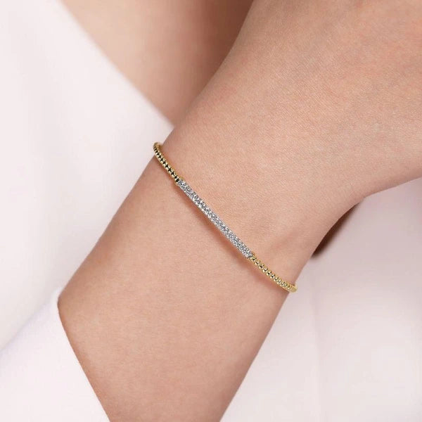 14K Yellow Gold Bujukan Split Cuff Bracelet with Diamond e Bar