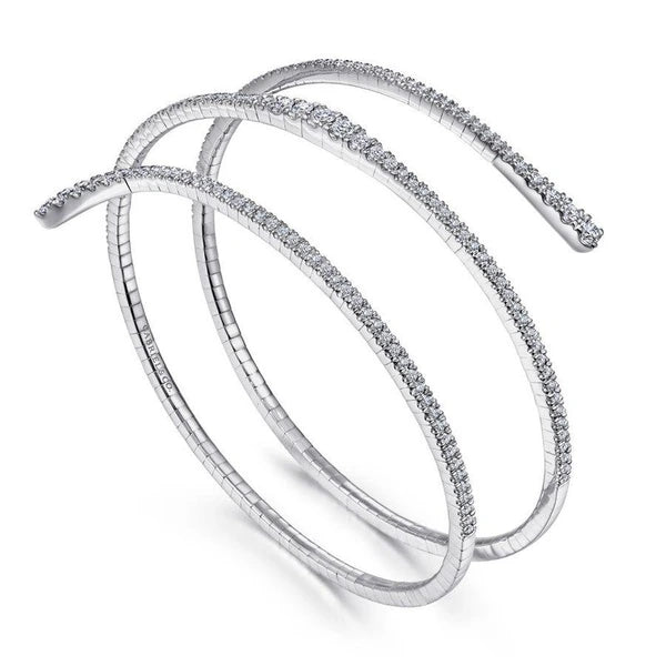 14K White Gold Wraparound Diamond Bangle